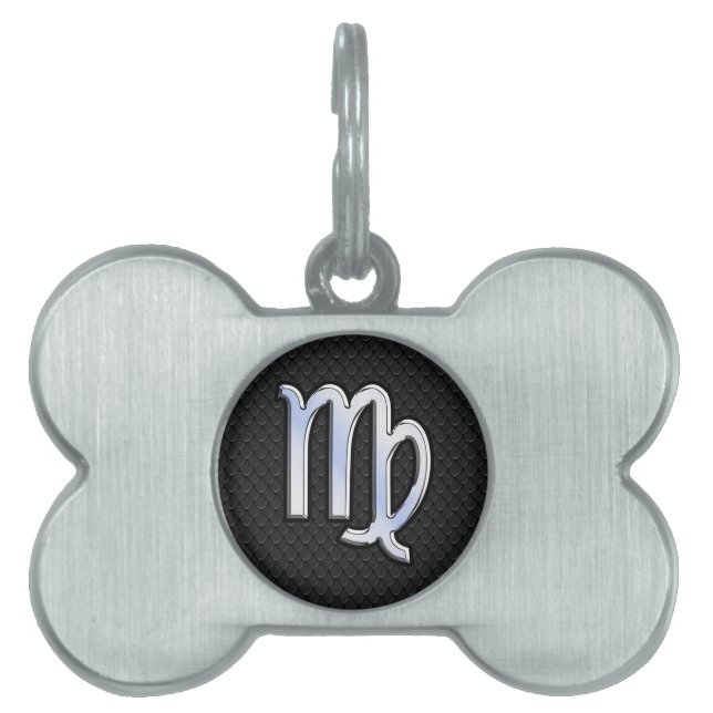 Silver Chrome Våg Zodiac-tecken på ormskinn Namnbricka Husdjur (Framsidan)