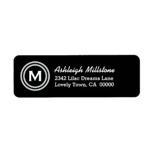 SILVER Circle Monogram M eller ANY INITIAL Returadress Etikett