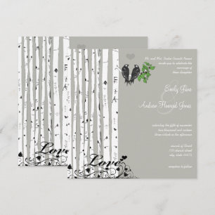 Silver Cloud Birch Vintage Birds Bröllop Inbjudningar