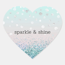 Silver Confetti Aqua Mint Lila Glitter Gnistra Hjärtformat Klistermärke