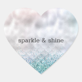 Silver Confetti Aqua Rosa Glitter Gnistra Sjöjungf Hjärtformat Klistermärke