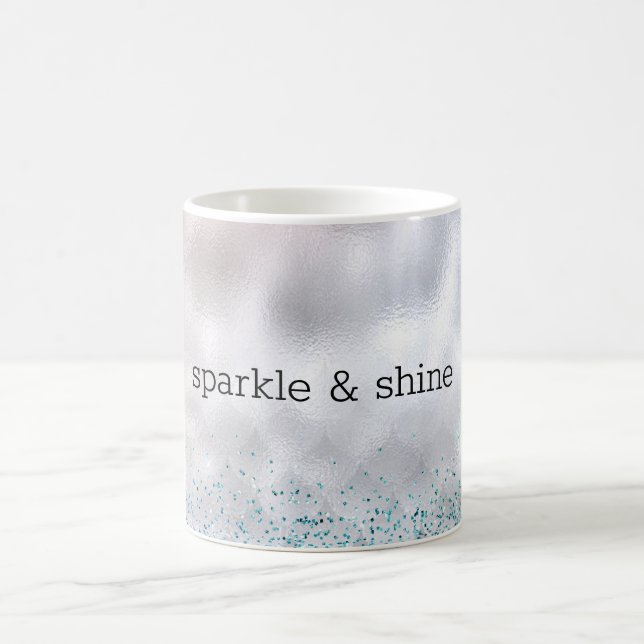 Silver Confetti Aqua Rosa Glitter Gnistra Sjöjungf Kaffemugg (Center)