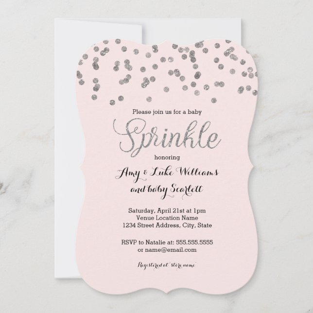 Silver Confetti Baby Sprinkle Girl Shower Inbjudan (Framsida)