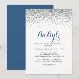 Silver Confetti BabyQ Baby Shower Barbecue Inbjudningar