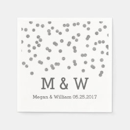 Silver Confetti Bröllop Monogram Pappersservett