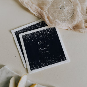 Silver Confetti Calligraphy Bröllop Napkins Pappersservett