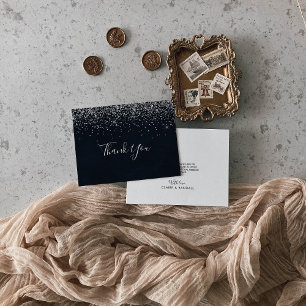 Silver Confetti Calligraphy Bröllop Tack Kort