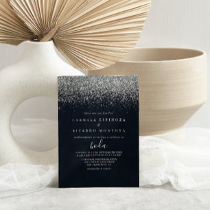 Silver Confetti Calligraphy Spain Bröllop Inbjudningar