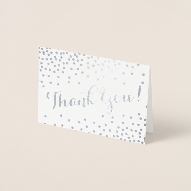 Silver Confetti Dots Modern Tack Grått Folierat Kort (Framsida)