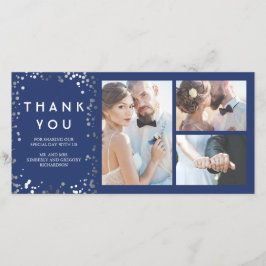 Silver Confetti Elegant Navy Bröllop Tack Kort