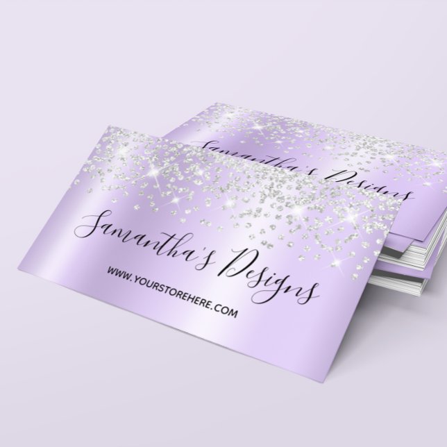 Silver Confetti Glitter Lavender-övertoning Visitkort (Silver Confetti Glitter Lavender Gradient Business Card)