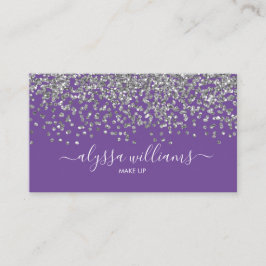 Silver Confetti Glitter Lila Modern skrift Visitkort