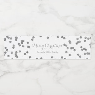 Silver Confetti God jul Vattenflaska-etikett Vattenflaskor Etikett