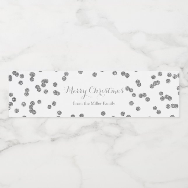 Silver Confetti God jul Vattenflaska-etikett Vattenflaskor Etikett (Singel etikett)