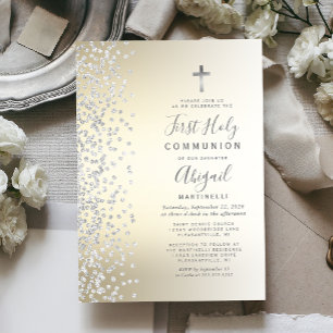Silver Confetti Guld Ombre First Heliga Communion Inbjudningar