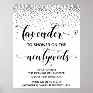 Silver Confetti Hearts Shower w/ Lavender Sign Poster