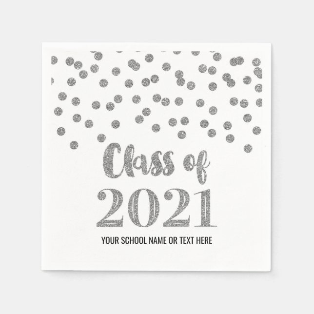 Silver Confetti-klass 2021 Studenten Pappersservett (Framsidan)