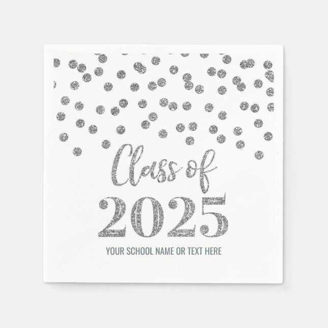 Silver Confetti-klass 2025 Napkins Pappersservett (Framsidan)