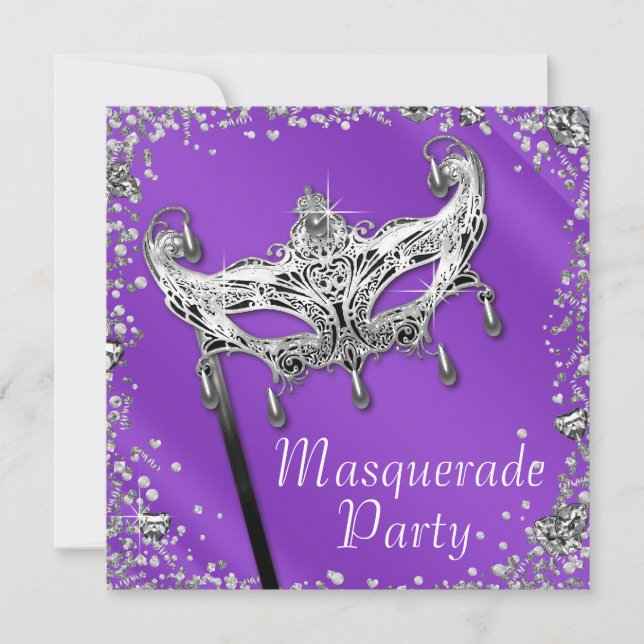 Silver Confetti Lavender Lila Masquerad Party Inbjudningar (Framsida)