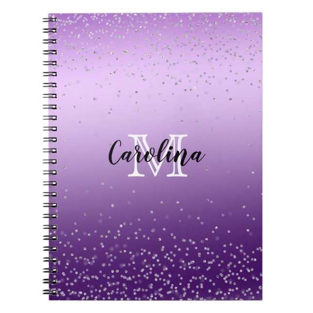 Silver Confetti Lila Ombre monogram Anteckningsbok (Framsidan)