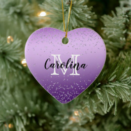 Silver Confetti Lila Ombre monogram Julgransprydnad Keramik