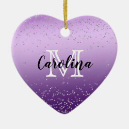 Silver Confetti Lila Ombre monogram Julgransprydnad Keramik