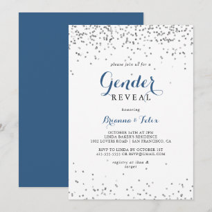 Silver Confetti Minimalist Gender Reveal Party Inbjudningar