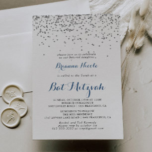 Silver Confetti minimalistisk Bat mitzvah Inbjudningar