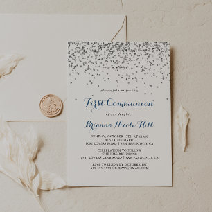 Silver Confetti, minimalistisk första gemenskap Inbjudningar