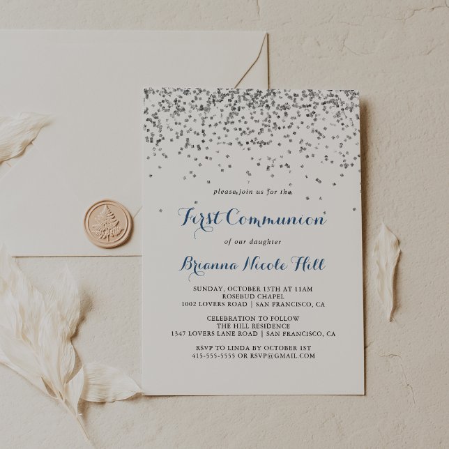 Silver Confetti, minimalistisk första gemenskap Inbjudningar (Skapare uppladdad)
