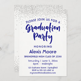 Silver Confetti & Navy Typography Grad Party, 2 Inbjudningar