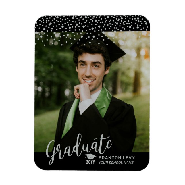 Silver Confetti Photo Studenten meddelande Magnet (Vertikal)
