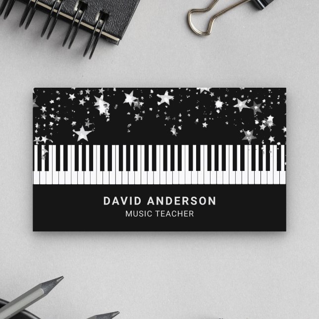 Silver Confetti Piano Tangentbord Musician Pianist Visitkort (Skapare uppladdad)