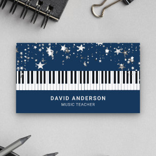 Silver Confetti Piano Tangentbord Musician Pianist Visitkort