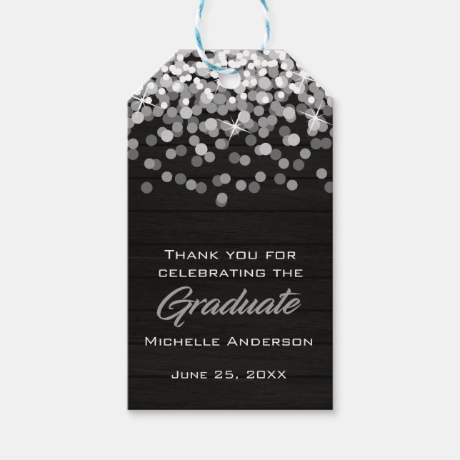 Silver Confetti Student Tack Studenten Märkre Presentetikett (Framsidan)