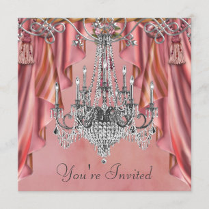 Silver Coral Rosa Ljuskrona Party Inbjudningar