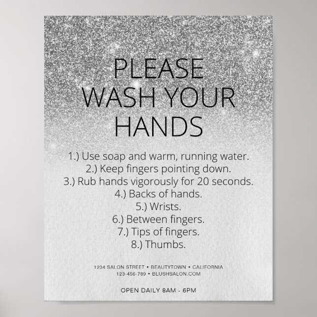Silver Covid Health Safety Glitter Hair Salon Chic Poster (Framsidan)