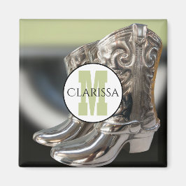 Silver Cowgirl Boots Personlig Land Monogram Magnet