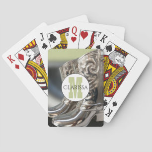 Silver Cowgirlstövlar Personlig Country Monogram Casinokort