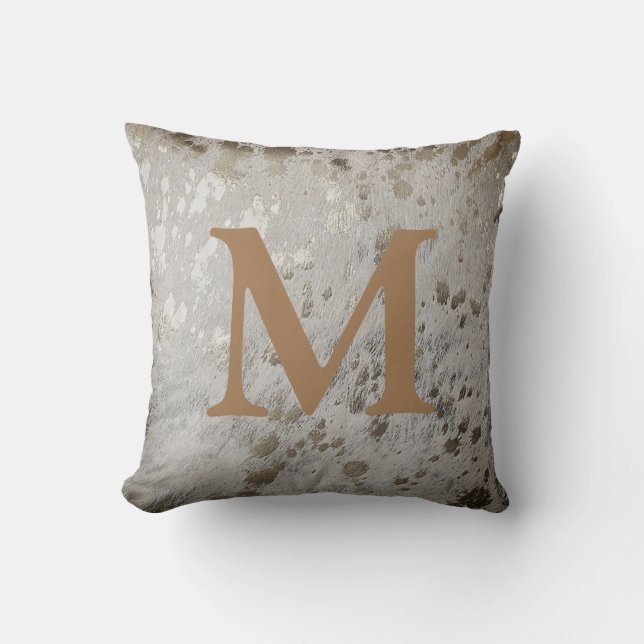 Silver Cowhide Print Metallic Oown Initial Brev C Kudde (Framsida)