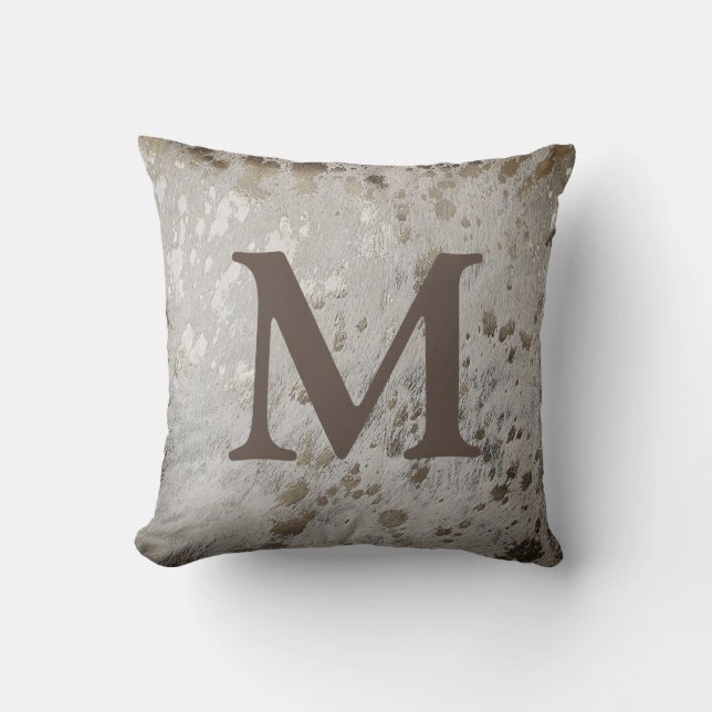 Silver Cowhide Print Metallic Oown Initial Brev Kudde (Framsida)