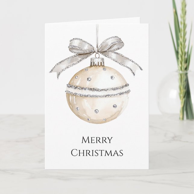 Silver Cream Bows Ornaments Christmas Kort (Framsida)