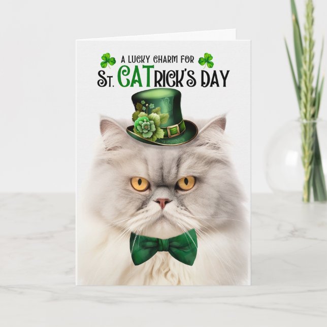 Silver Cream Persian Cat St CATrick's Day Helgkort (Framsida)