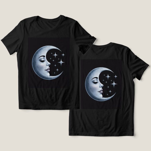 Silver Crescent Måne Black T Shirt (Design fram och bak)