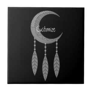 Silver Crescent Måne Feathers Thunder_Cove Kakelplatta