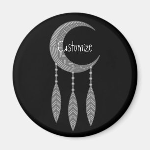 Silver Crescent Måne Feathers Thunder_Cove Magnet