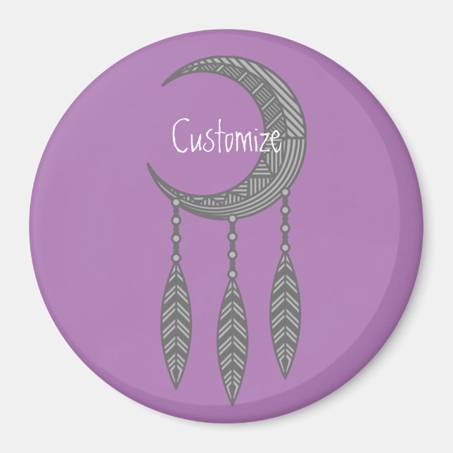 Silver Crescent Måne Feathers Thunder_Cove Magnet (Framsidan)