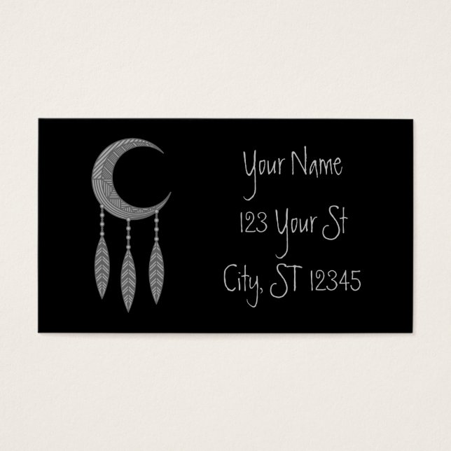 Silver Crescent Måne Feathers Thunder_Cove Visitkort (Framsidan)