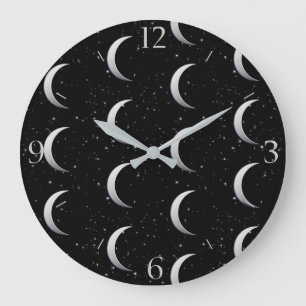 Silver crescent måne - stjärnbakgrund stor klocka
