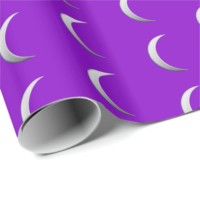 Silver-crescerande måne - lila - bakgrund presentpapper (Rullad Hörn)